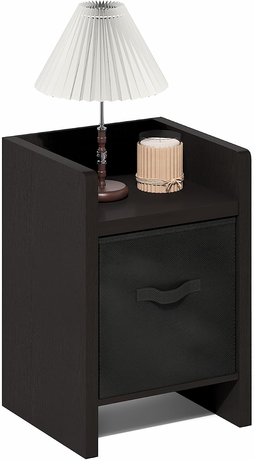 Viola Thick Frame Night Stand with Storage Bin, Dark Oak