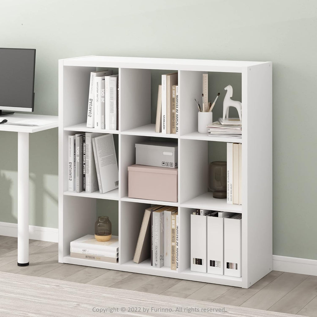 Cubicle Open Back Decorative Cube Storage Organizer, 9-Cube, White