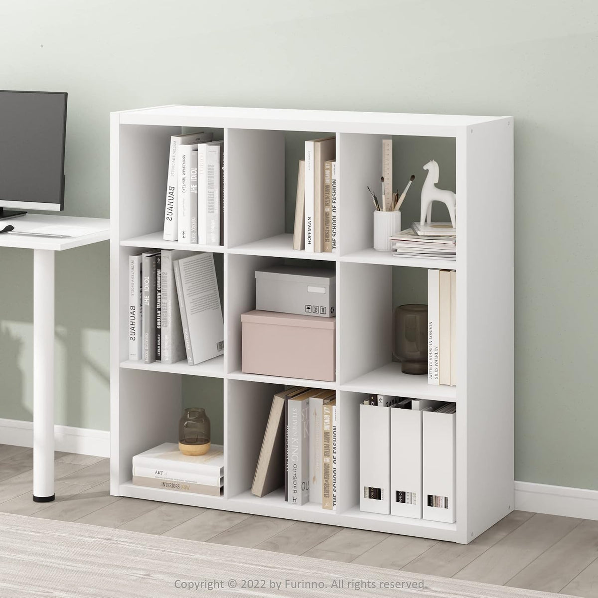 Cubicle Open Back Decorative Cube Storage Organizer, 9-Cube, White