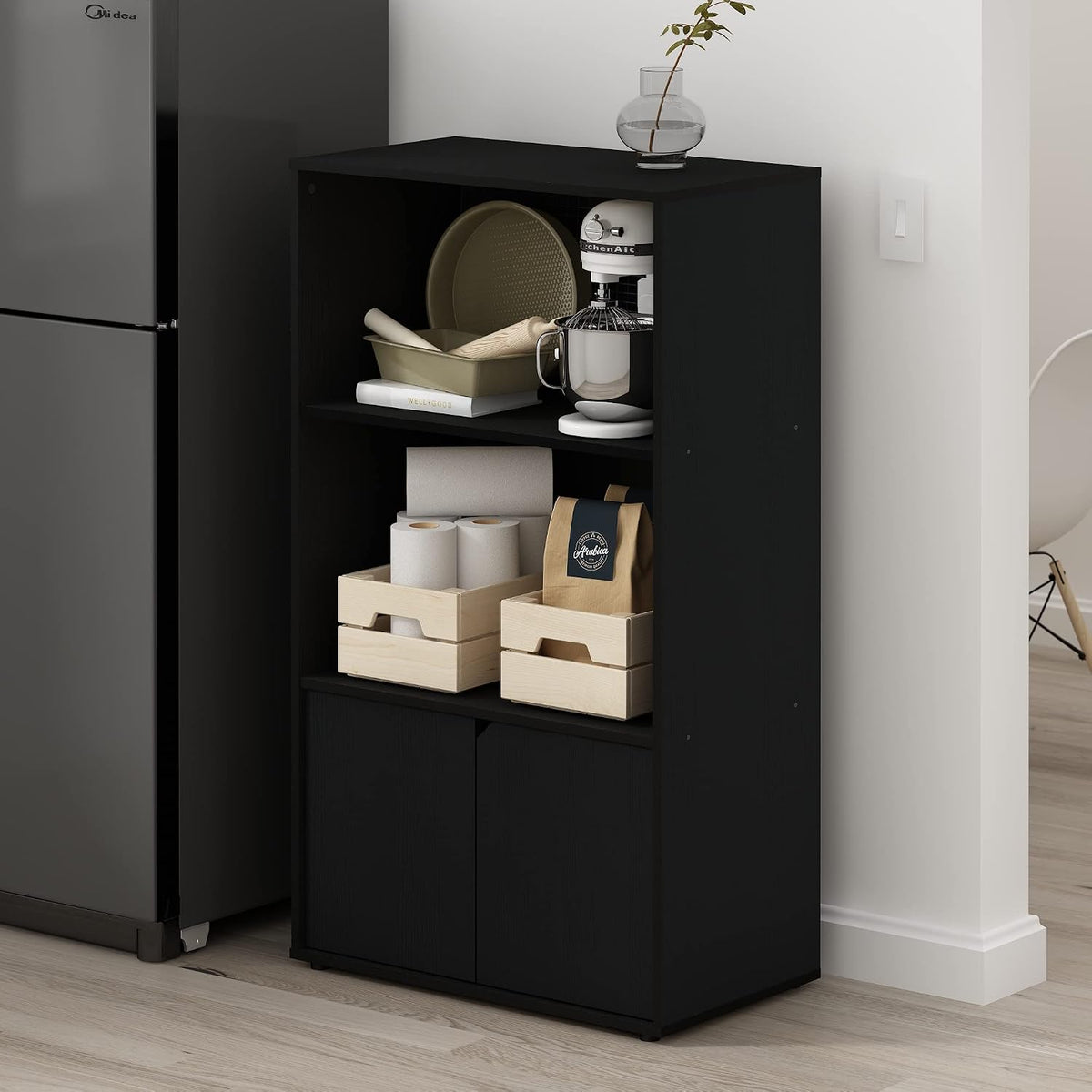 Jaya Kitchen Storage Shelf with Cabinet, Americano