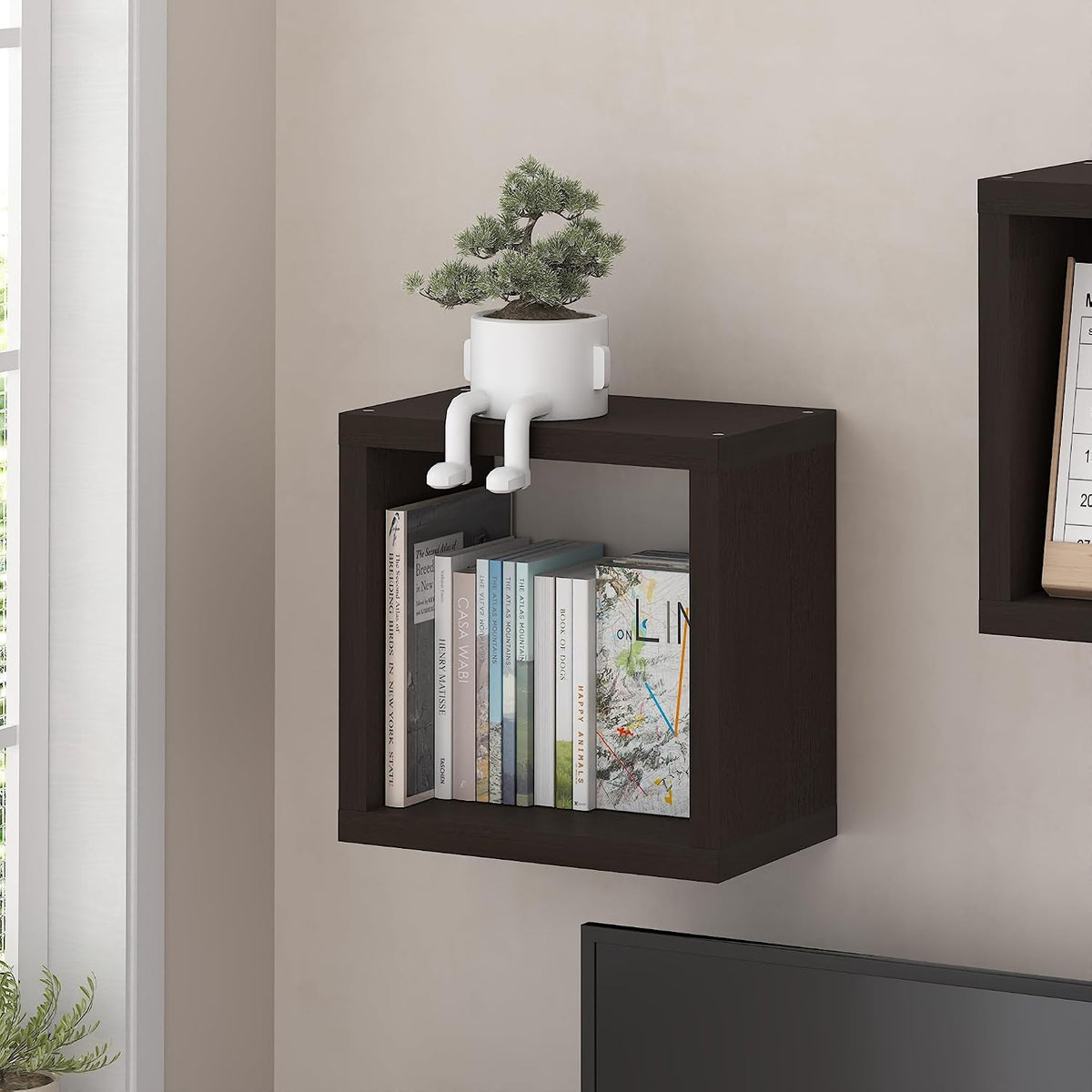 Floating Shelves for Wall, Thick Cube Wall Shelf, Dark Oak