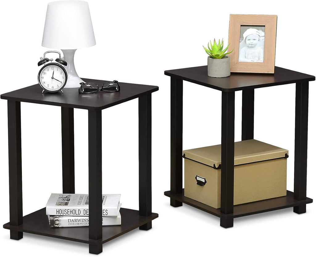 Simplistic Set of 2 Toolless Living Room Table Set, Dark Walnut