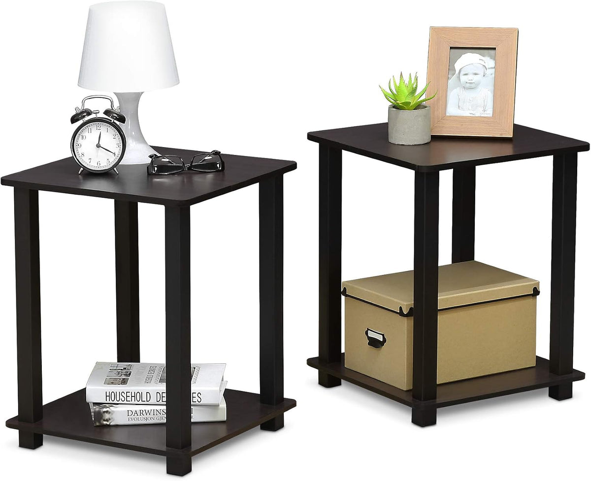Simplistic Set of 2 Toolless Living Room Table Set, Dark Walnut