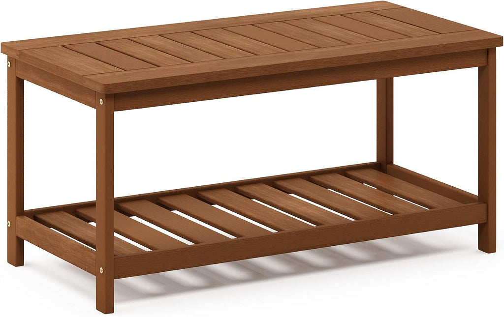 TIOMAN 2-Tier Outdoor Patio Table with Open Shelf, Natural