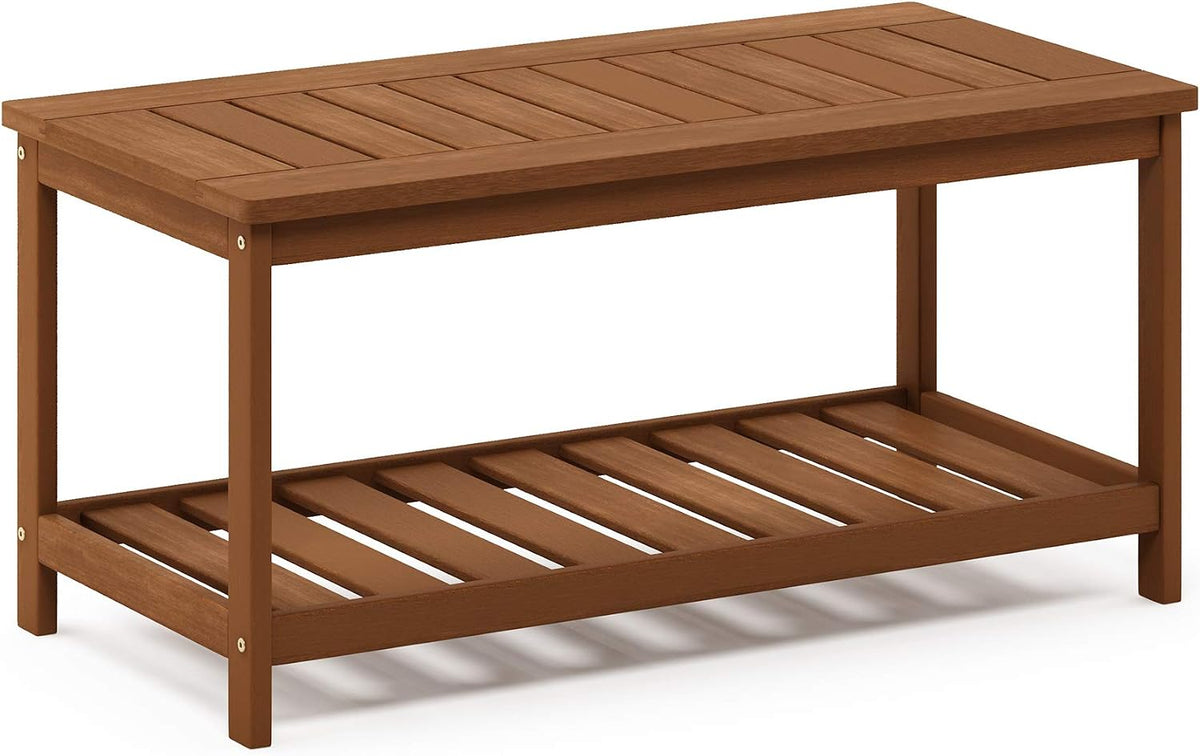 TIOMAN 2-Tier Outdoor Patio Table with Open Shelf, Natural