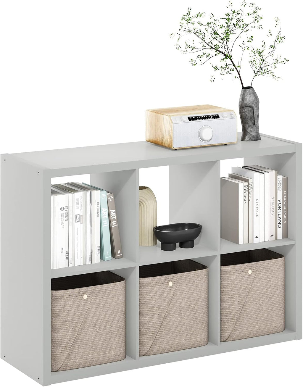 CUBICLE 6-Cube Book Shelf, Extra Thick Frame Bookshelf, Light Grey