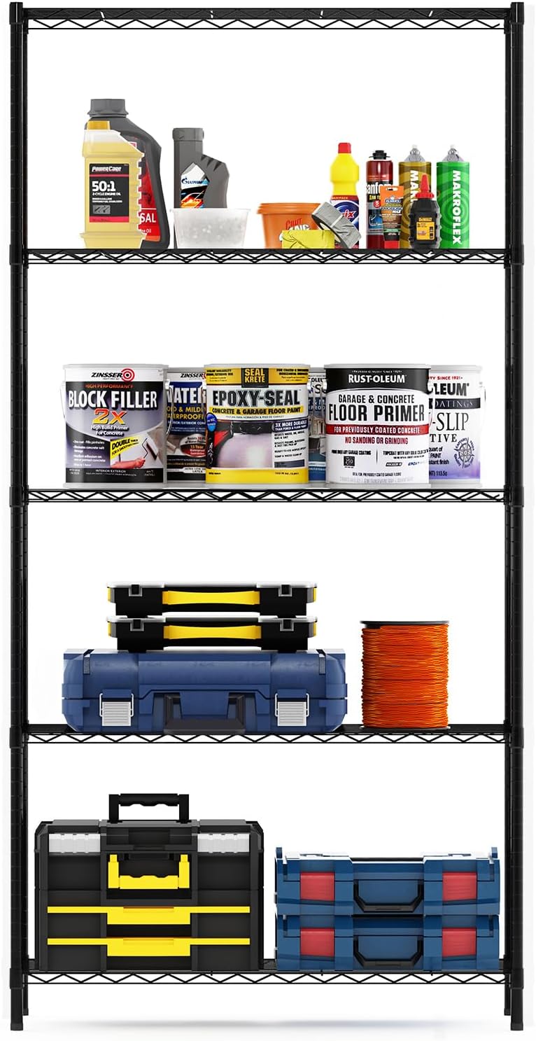 Wayar Metal Storage Shelf Rack, 5 Tiers, 36-Inch, Black