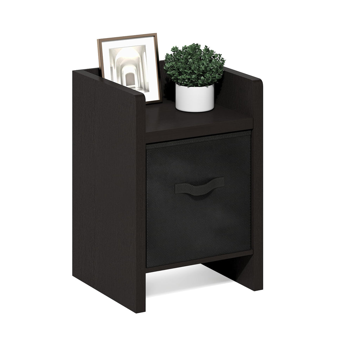 Andrey Set of 2 End Table / Side Table / Night Stand / Bedside Table with Bin Drawer, Dark Brown/Black