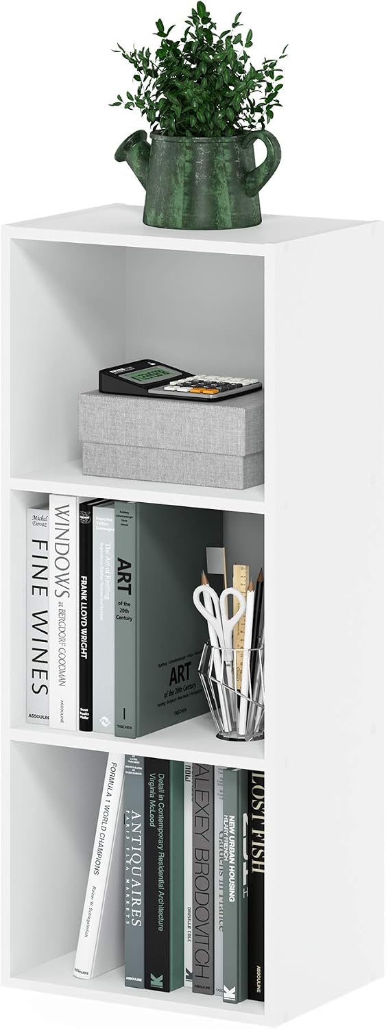 LUDER Book Shelf, 3-Cube Bookshelf, Bookcase with Open Shelves, 9.3 x 12 x 31.5, Easy Assembly, for Living Room, Bedroom, Home Office, White