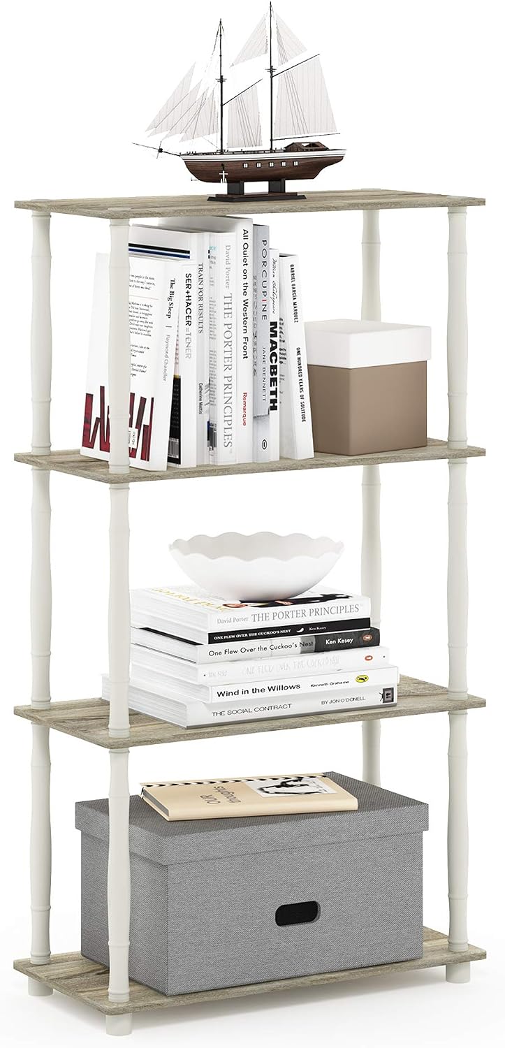 Turn-N-Tube 4-Tier Multipurpose Shelf Display Rack, Classic Tubes, Sonoma Oak/White