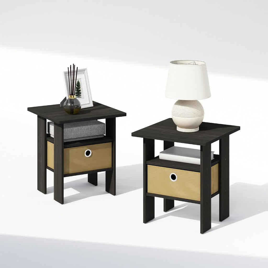 TIDUR Night Stand Set of 2, Nightstand with Storage, Espresso