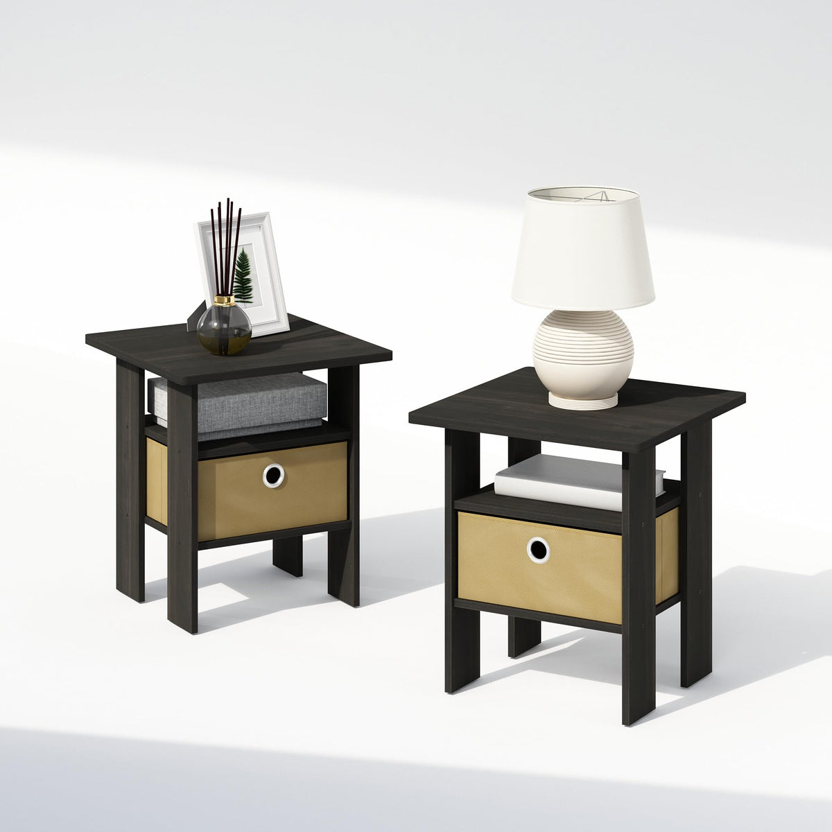 ANDREY Set of 2 Square 2-Tier Side Table, End Table, French Oak