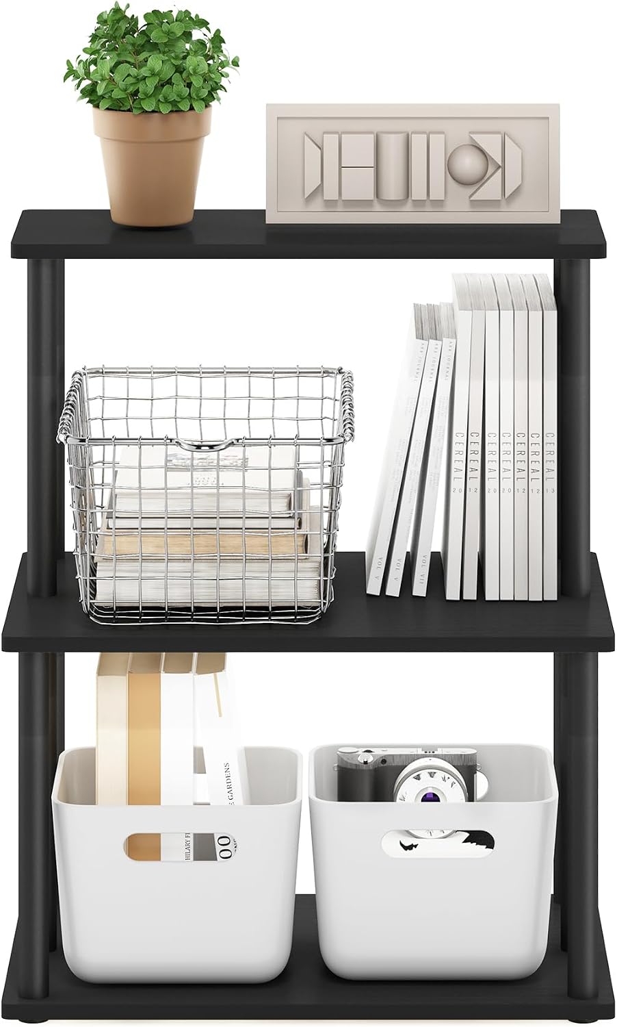 Turn-N-Tube 3-Tier Toolless Multipurpose Printer Stand Display Storage Shelf, Americano/Black