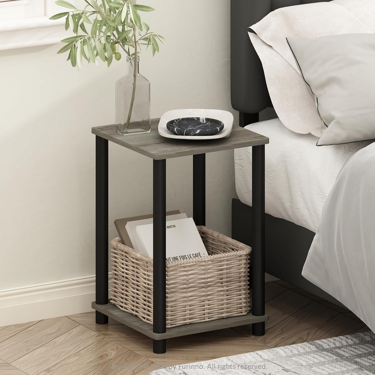 Turn-N-Tube Toolless 2-Tier Open Shelf Night Stand, French Oak