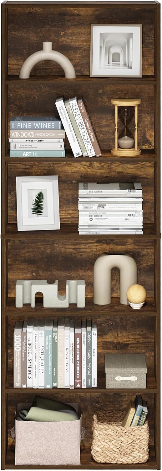 Jaya Simply Home Free Standing 6-Tier Open Storage Bookcase, Amber Pine