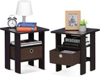 TIDUR Night Stand Set of 2, Nightstand with Storage, Dark Walnut