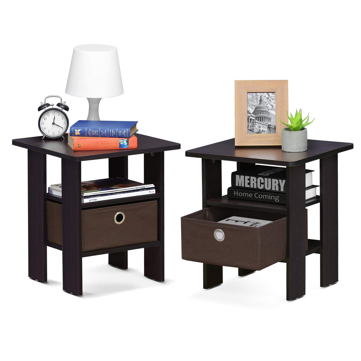 ANDREY Square Side Table, End Table, Night Stand, Dark Walnut