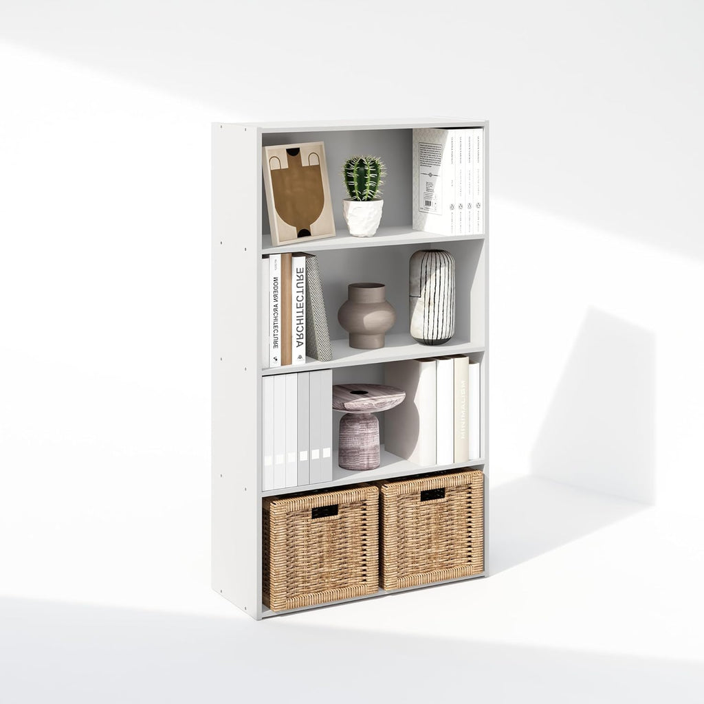 Simple Book Shelf, 4-Tier Bookshelf, Bookcase with Open Shelf, 9.4 x 23.6 x 41.7, for Living Room, Bedroom, Home Office, White