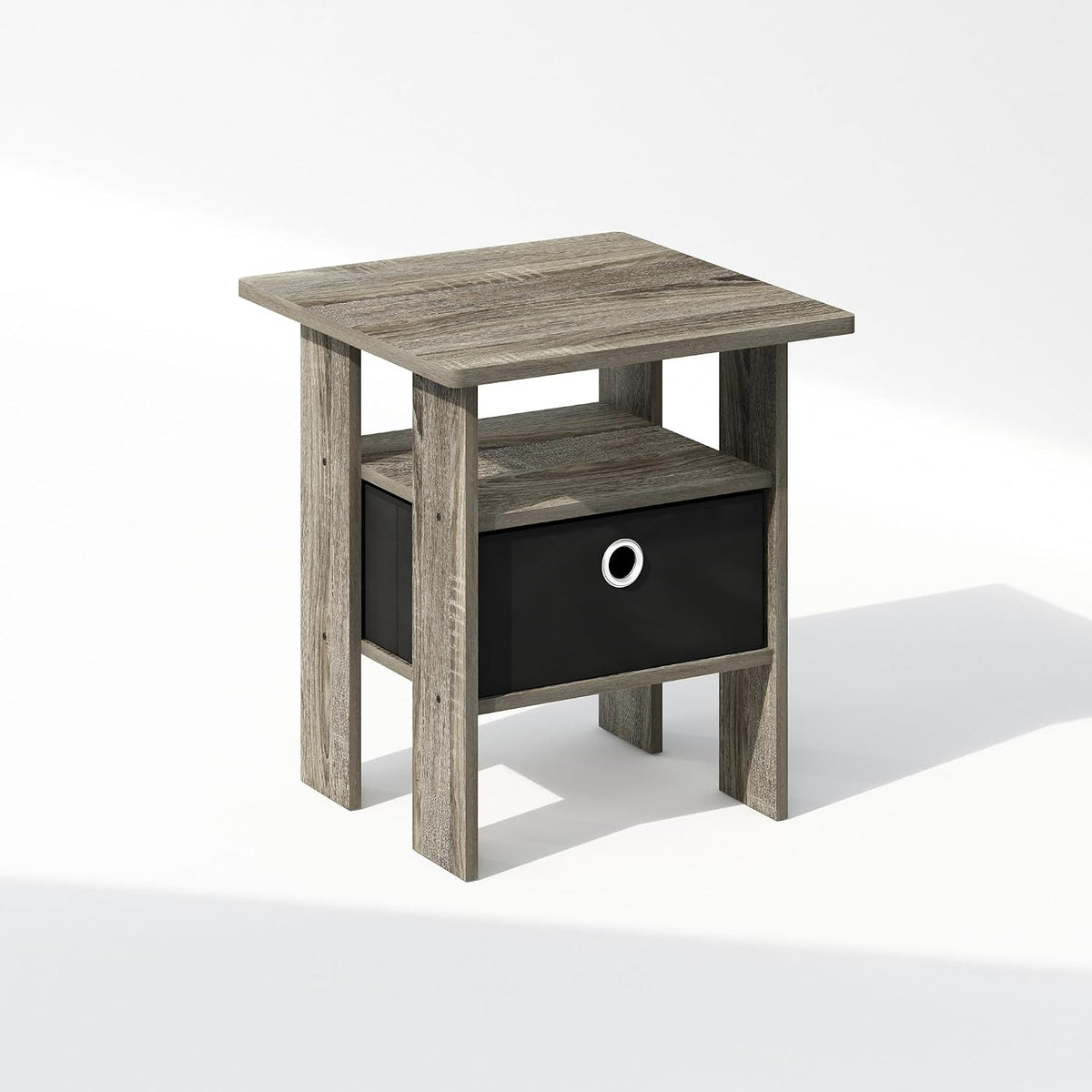 TIDUR 3-Tier Night Stand, Nightstand with Storage Bin, French Oak