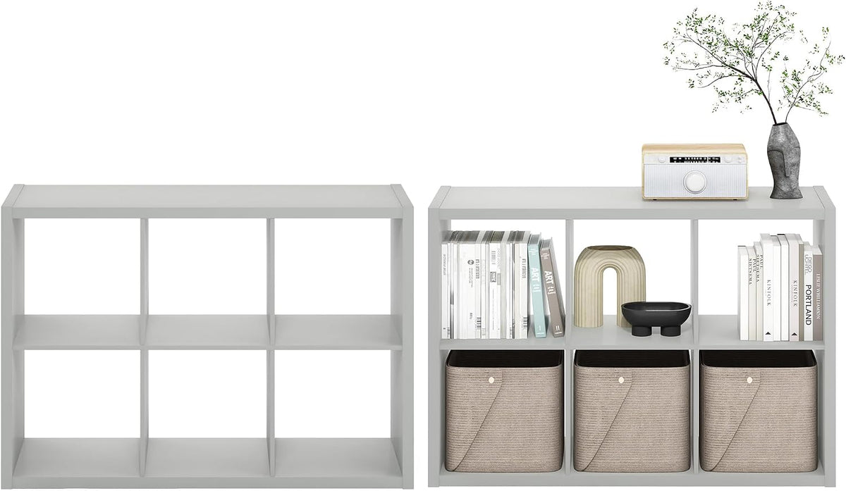Cubicle Book Shelf Set of 2, 6-Cube Bookshelf, Light Grey