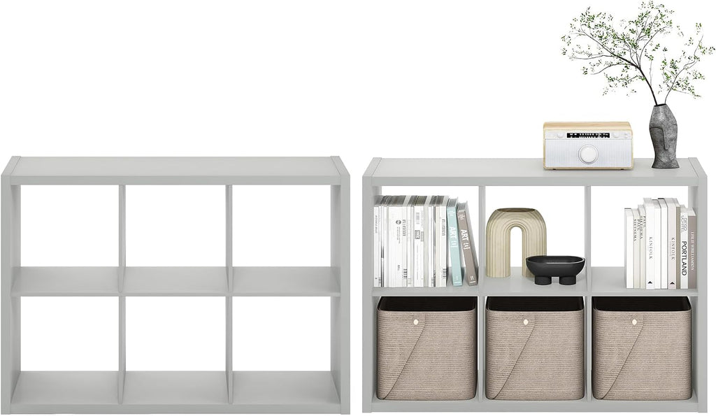Cubicle Book Shelf Set of 2, 6-Cube Bookshelf, Light Grey