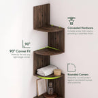 Rossi 5-Tier Floating Corner Shelf for Wall, Corner Zigzag Shelf Wall Mounted, Radial Wall Mount Shelves, for Home Office, Living Room, Bedroom, Bathroom, Columbia Walnut
