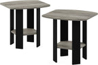 SIMPLE DESIGN Set of 2 Side Table, 2-Tier End Table, French Oak