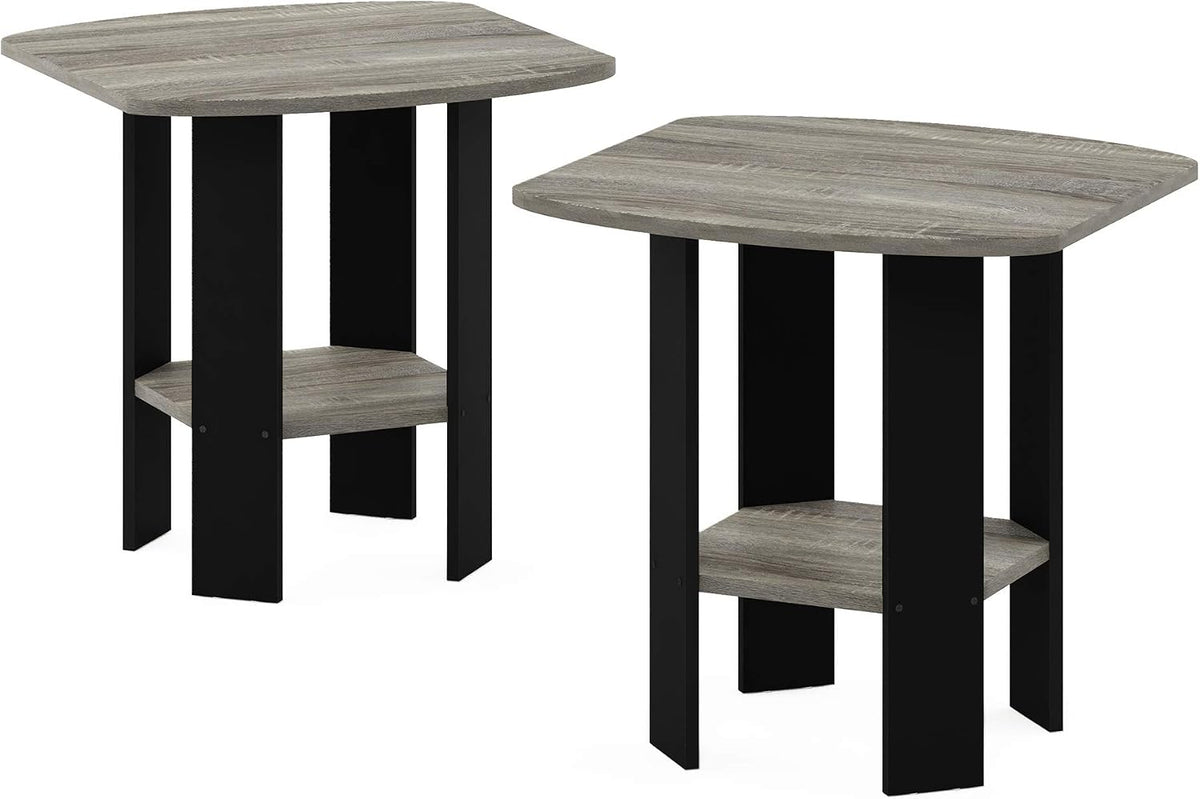 SIMPLE DESIGN Set of 2 Side Table, 2-Tier End Table, French Oak