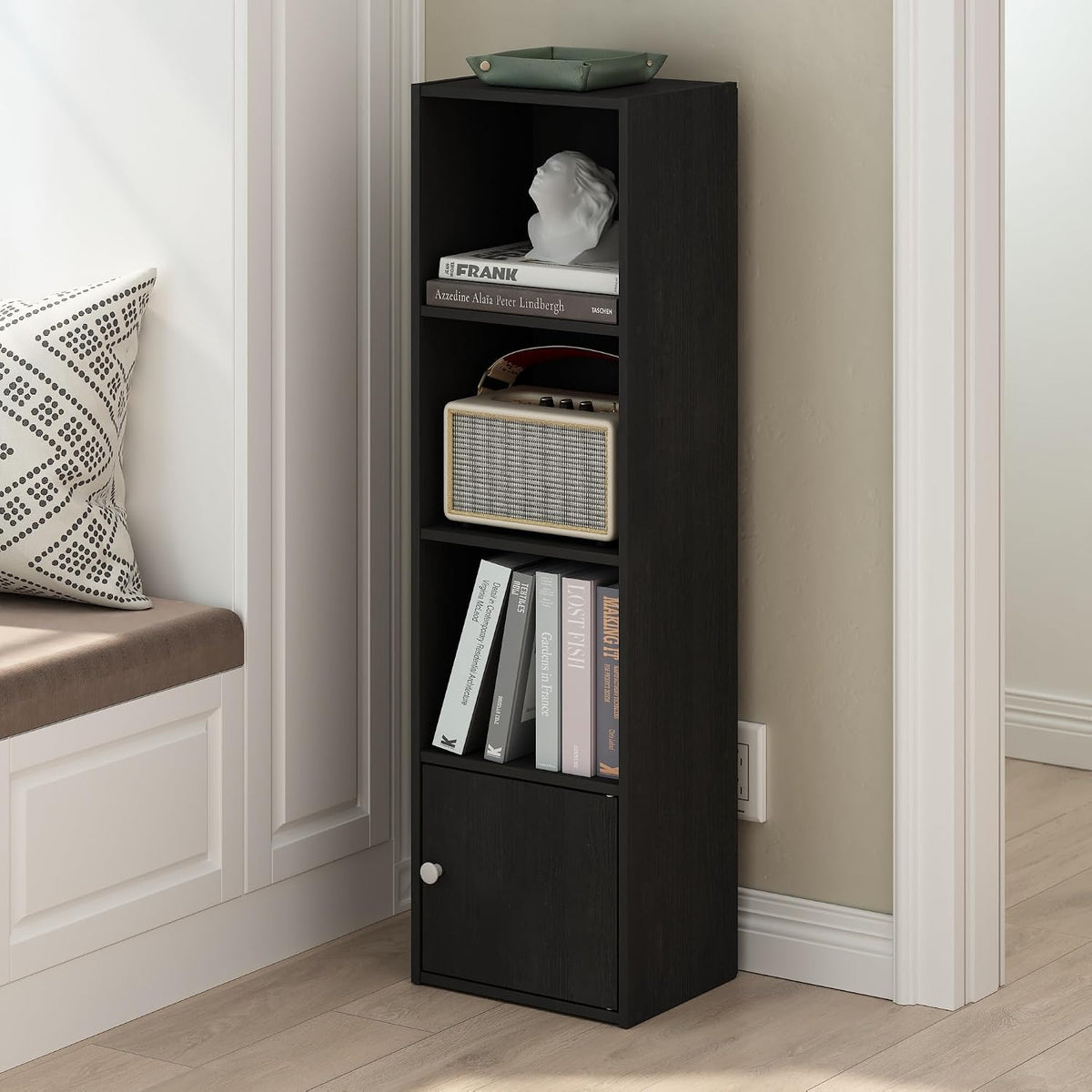 Luder Shelf Bookcase with 1 Door Storage Cabinet, Blackwood