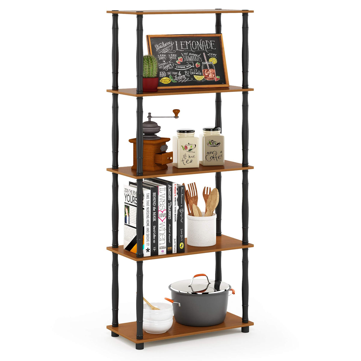 99152BE/WH/IV 3-Tier Go Green Multipurpose Storage Rack Shelving Unit Bookshelf Cabinet with 2 Bins, Beech Finish