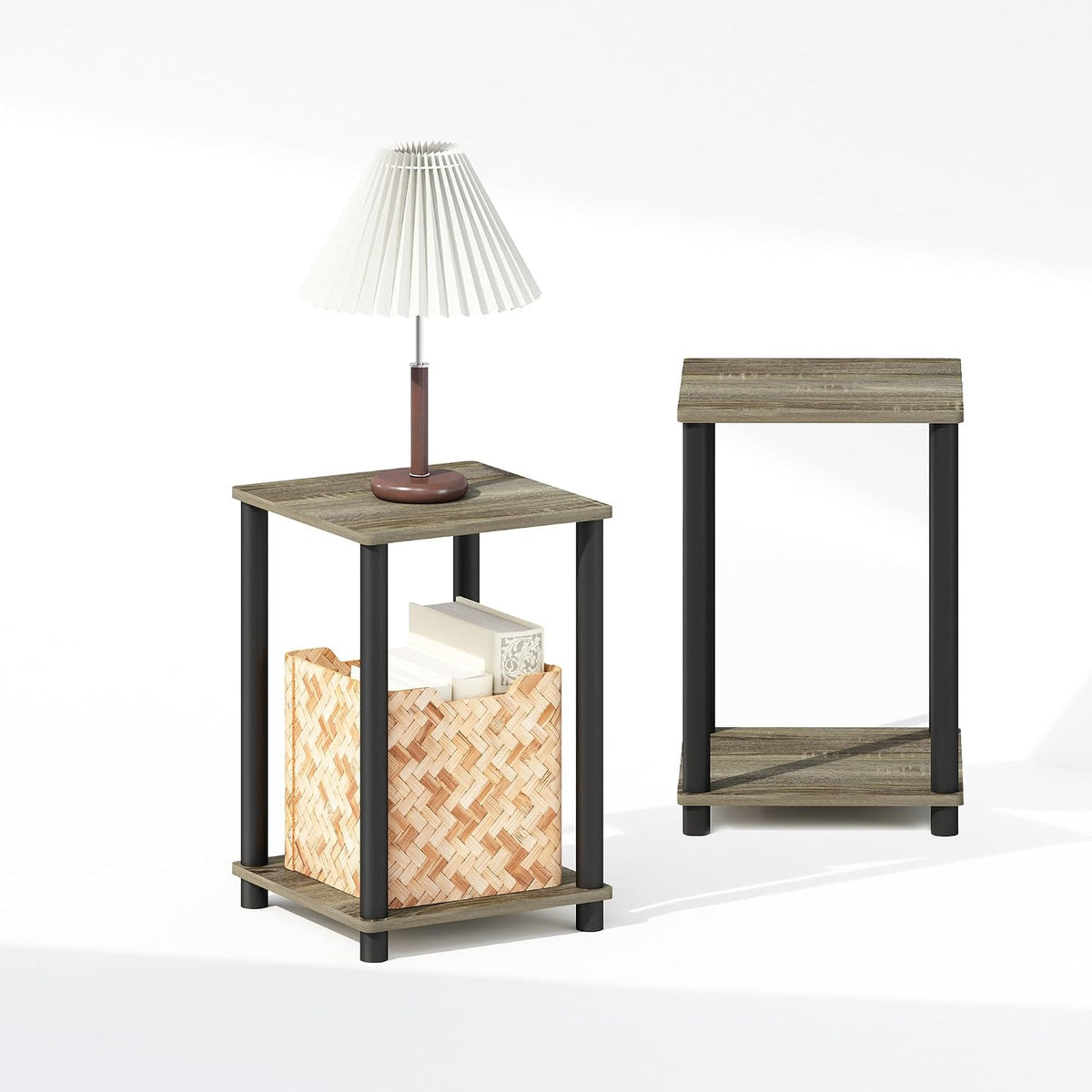 Turn-N-Tube Night Stand Set of 2, 2-Tier Nightstand, French Oak