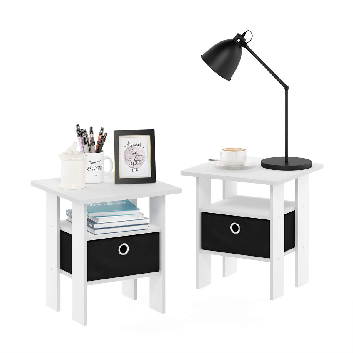 Andrey Square Side Table, End Table, Night Stand, White/Black