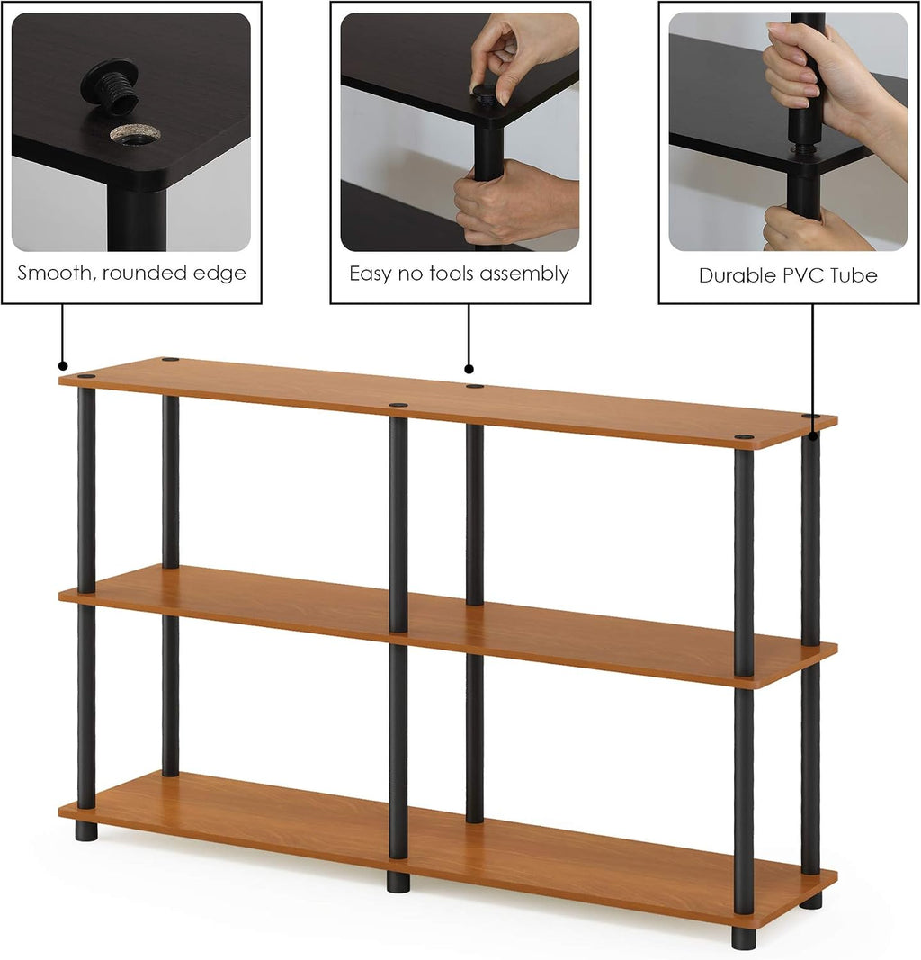 TURN-N-TUBE Storage Shelves, 3-Tier 47.4 Wide Book Shelf, Corner Shelf, Toolless Open Shelves, for Organization and Storage, Living Room, Garage, Home Office, Light Cherry