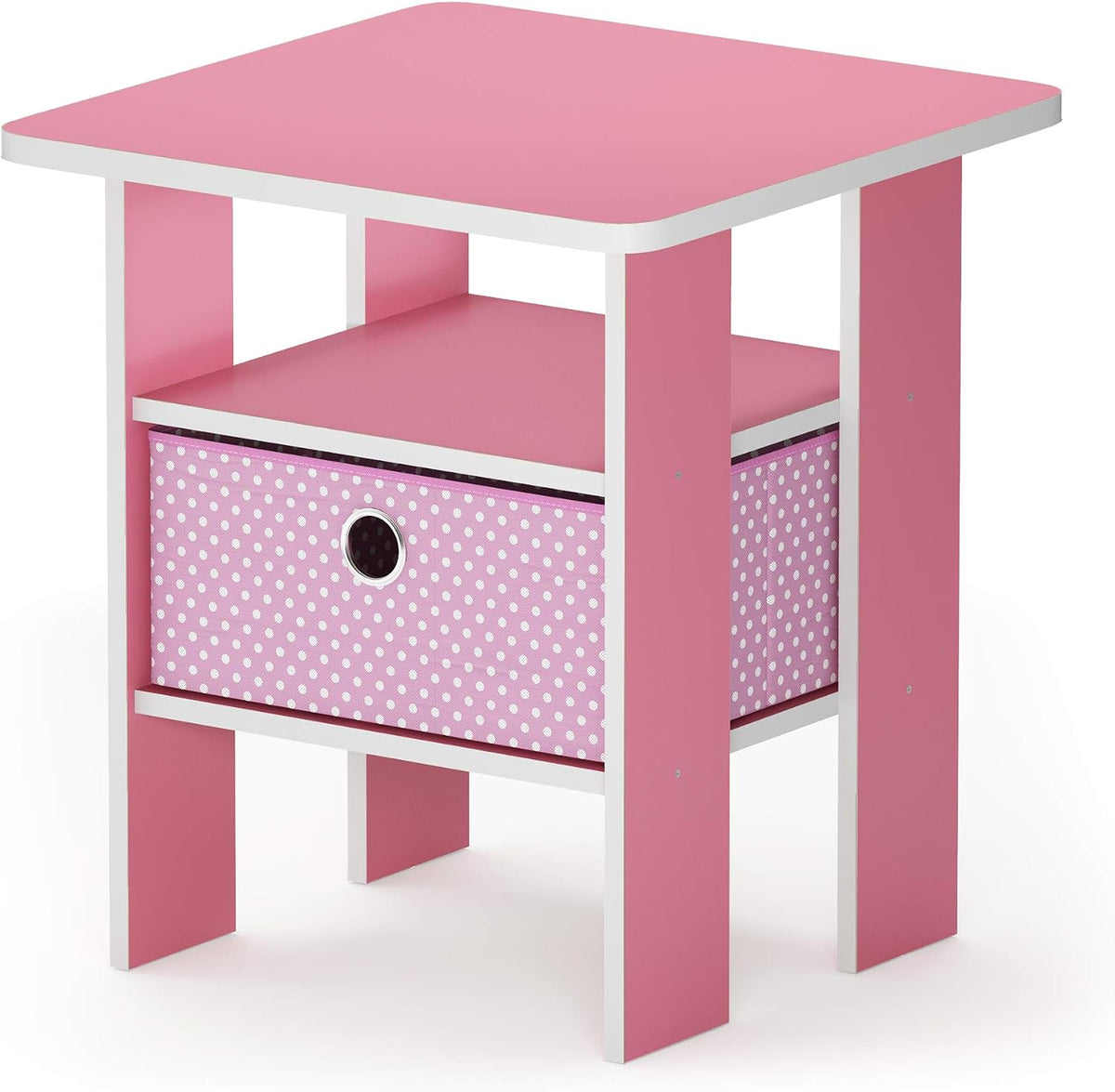 Andrey 3-Tier Square Side Table with Storage Bin, Pink
