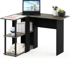 Abbott L-Shape Computer Desk with Bookshelf, French Oak Grey/Black