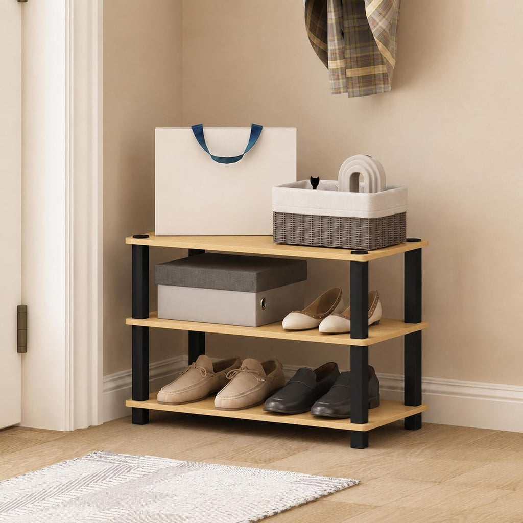 Turn-S-Tube 3-Tier Shoe Rack, Light Cherry/Black