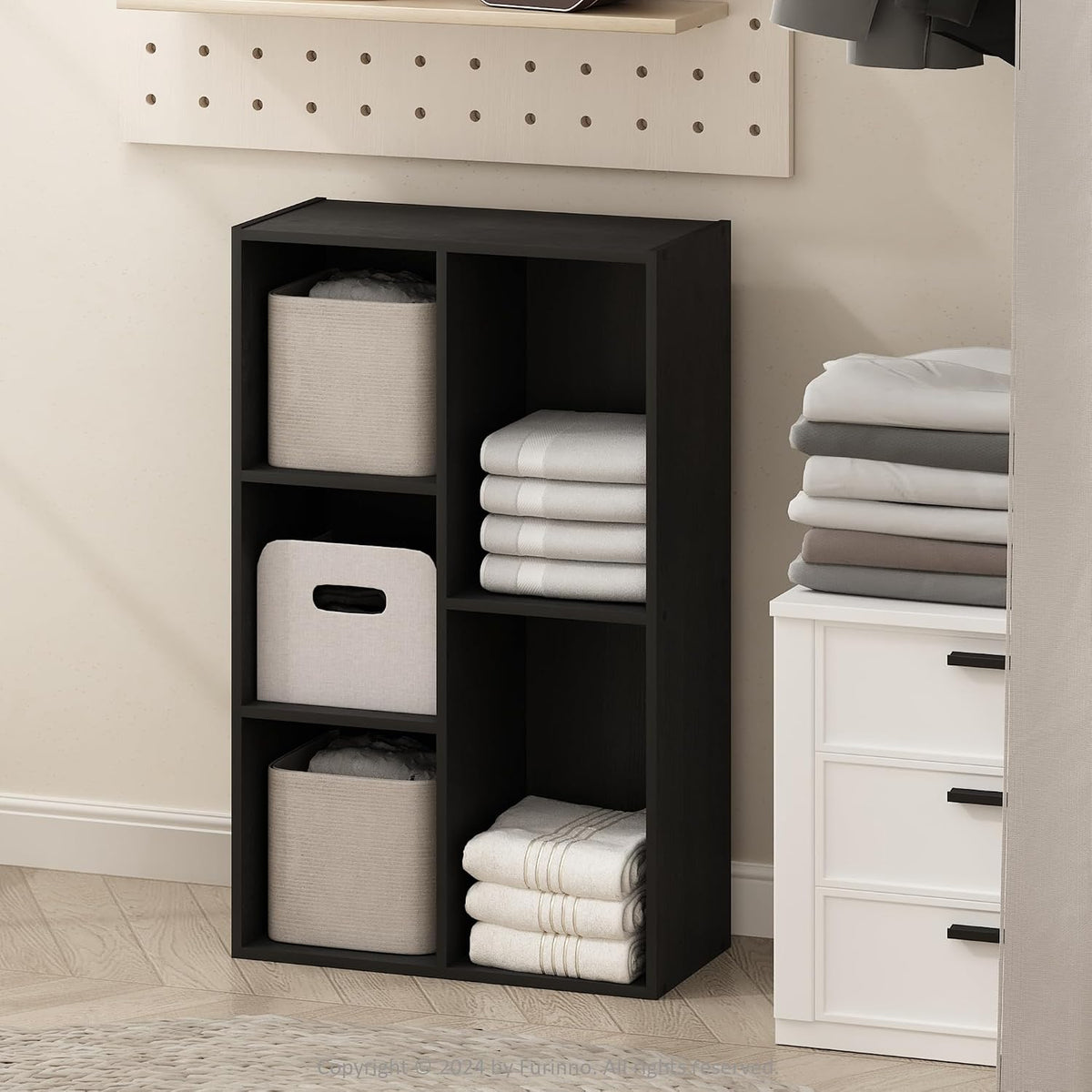 Reed Closet Organizers and Storage, 5-Cube Reversible Closet Shelves, Closet Organization Shelf, 9.4 x 19.5 x 31.5, for Bedroom, Closet, Blackwood