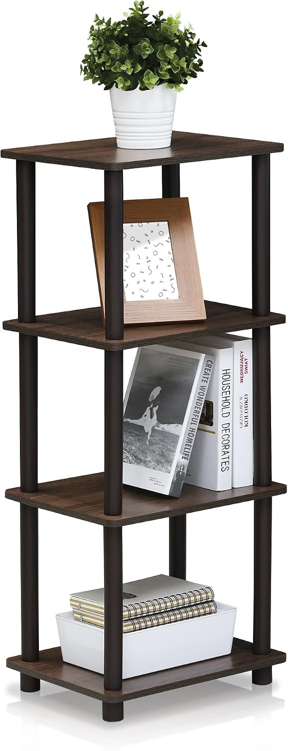 RATA Book Shelf, 5-Tier Industrial Multipurpose Flat Base Bookshelf, Bookcase with Metal Frame, Wide, Columbia Walnut