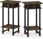 Turn-N-Tube Toolless Set of 2 Side Table, 3-Tier, Brown Walnut