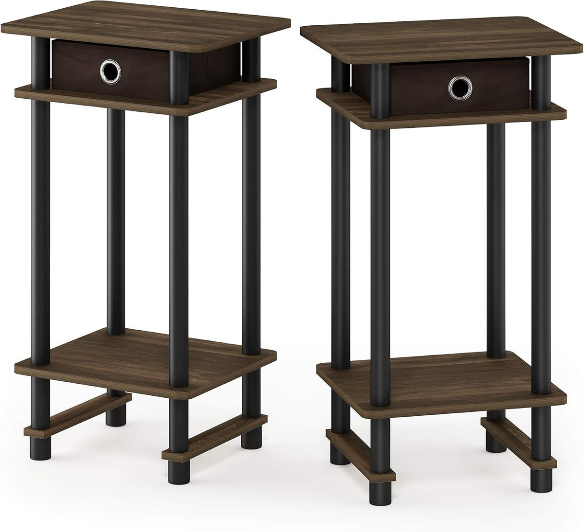 Turn-N-Tube Toolless Set of 2 Side Table, 3-Tier, Brown Walnut