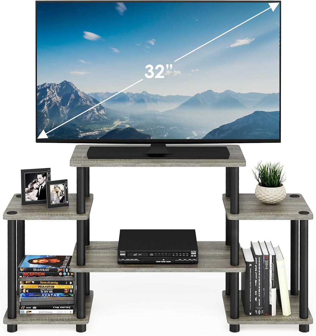 Turn-N-Tube No Tools Entertainment Center, Round Square Corner, French Oak Grey/Black