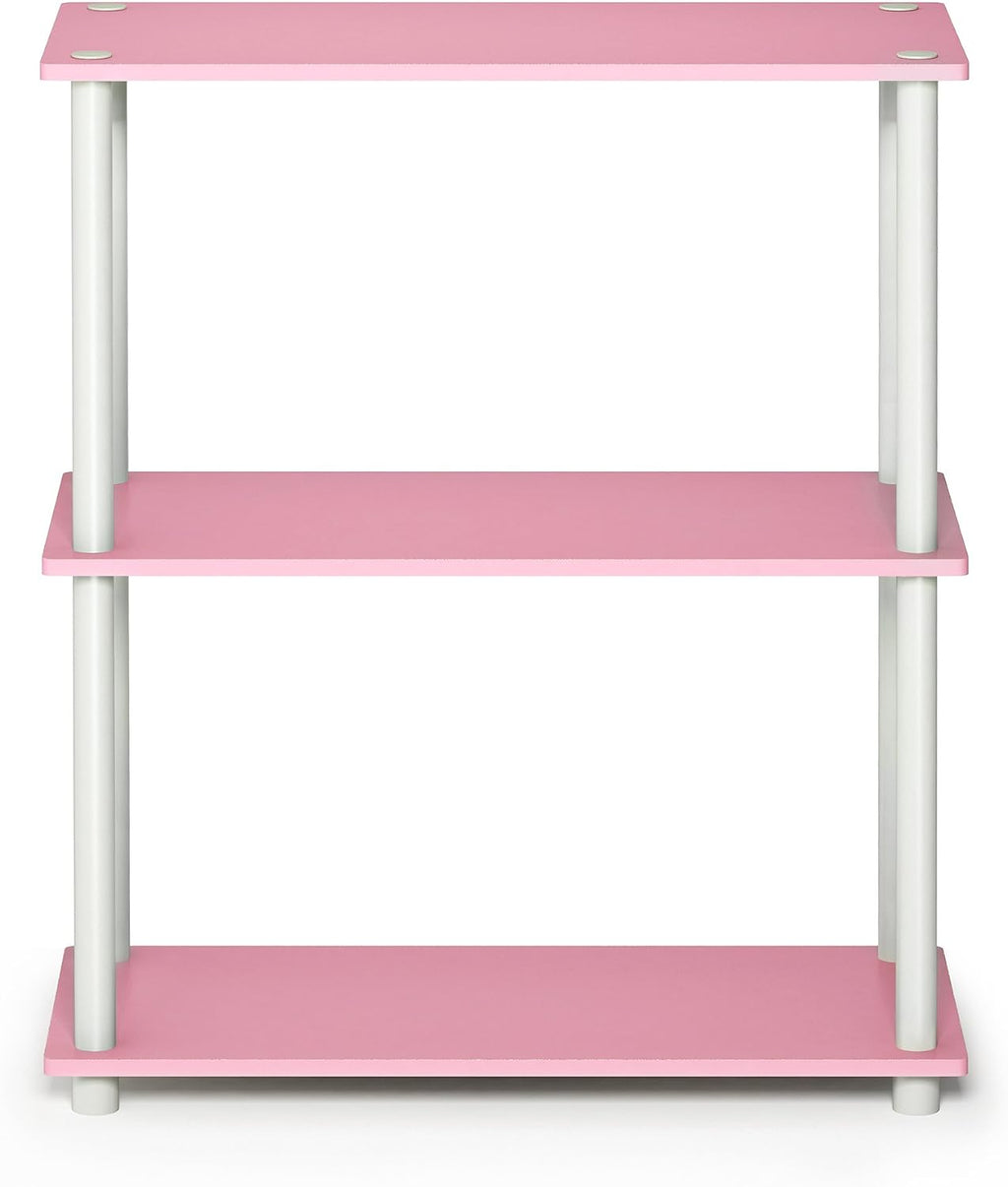 TURN-N-TUBE Storage Shelves, 3-Tier Book Shelf, Corner Shelf, Toolless Open Shelves, for Organization and Storage, Living Room, Garage, Home Office, Pink