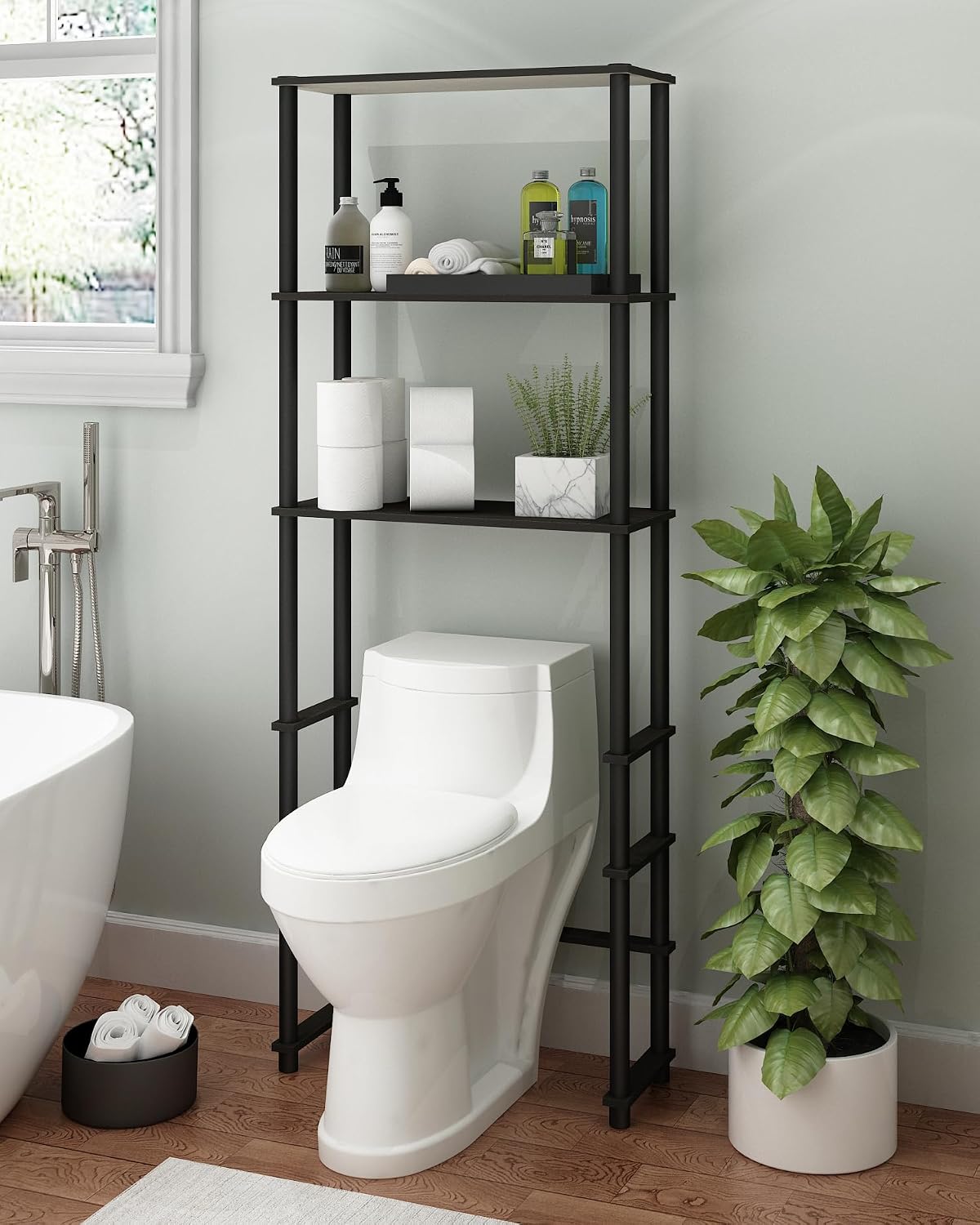 Turn-N-Tube with 3 Shelves Toilet Space Saver, Espresso/Black