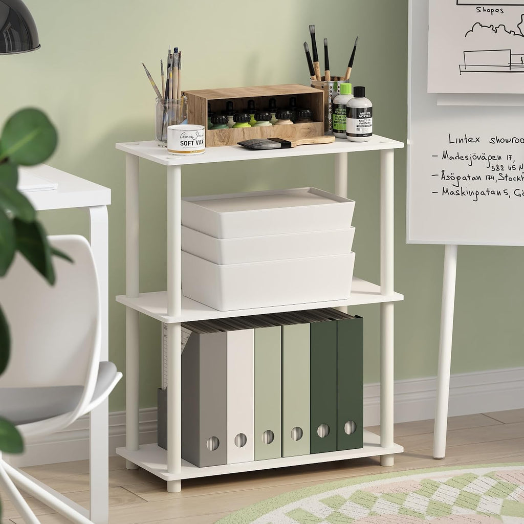 Turn-N-Tube Storage Shelves, 3-Tier Book Shelf, Corner Shelf, Toolless Open Shelves, for Organization and Storage, Living Room, Garage, Home Office, White