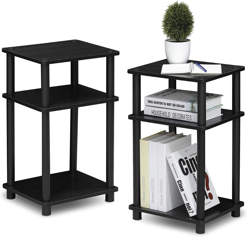 JUST Toolless 3-Tier Side Table Set of 2, Open Shelf, Americano