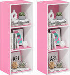 LUDER Set of 2 Book Shelf, 3-Cube, White/Pink