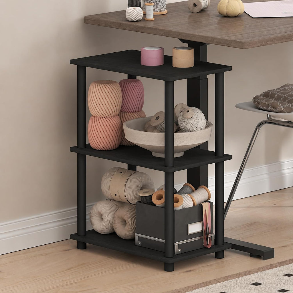 Turn-N-Tube Toolless Assembly 3-Tier Black Book Shelf, Corner Shelf, Open Shelves, for Organization and Storage, Living Room, Garage, Home Office, Black Espresso