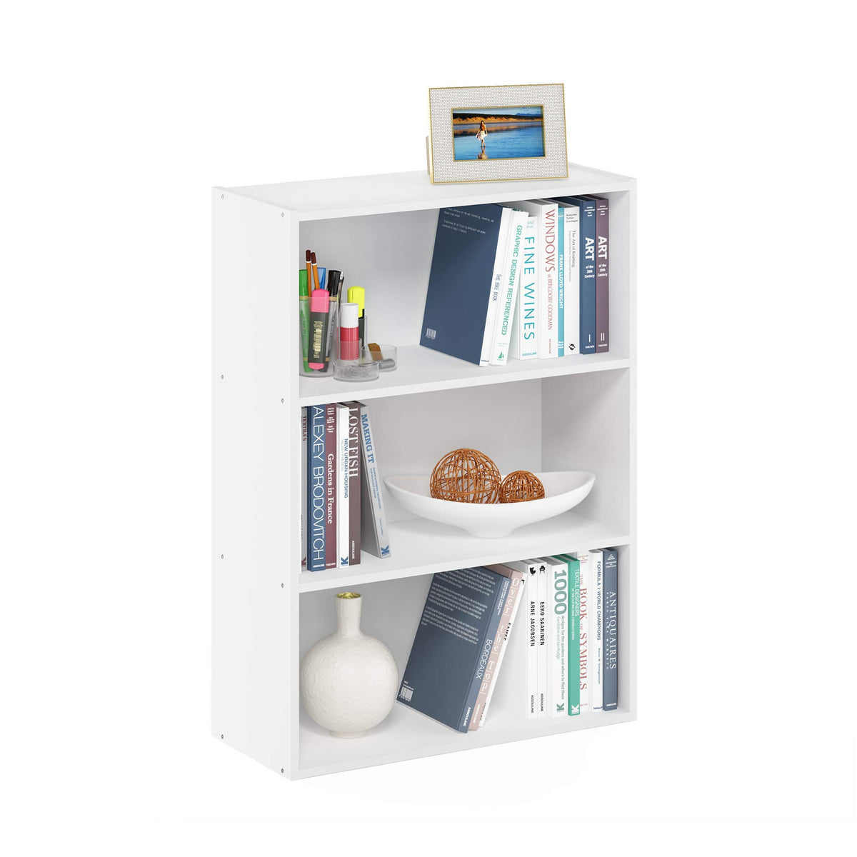 4-Tier Book Shelf, Open Shelves Bookshelf, Light Blue/White