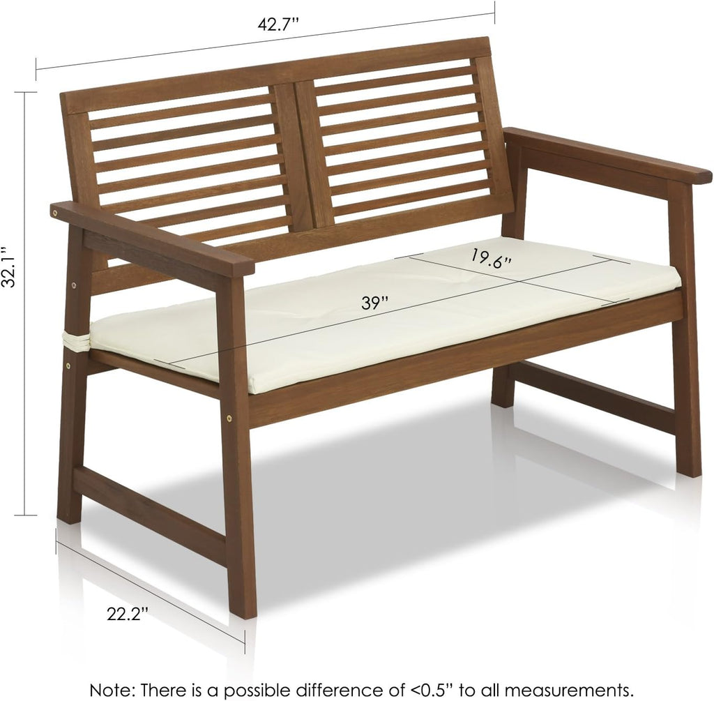 TIOMAN Outdoor Bench, Garden Bench with Back, for Patio, Garden, Porch, 22 x 42 x 32, Natural