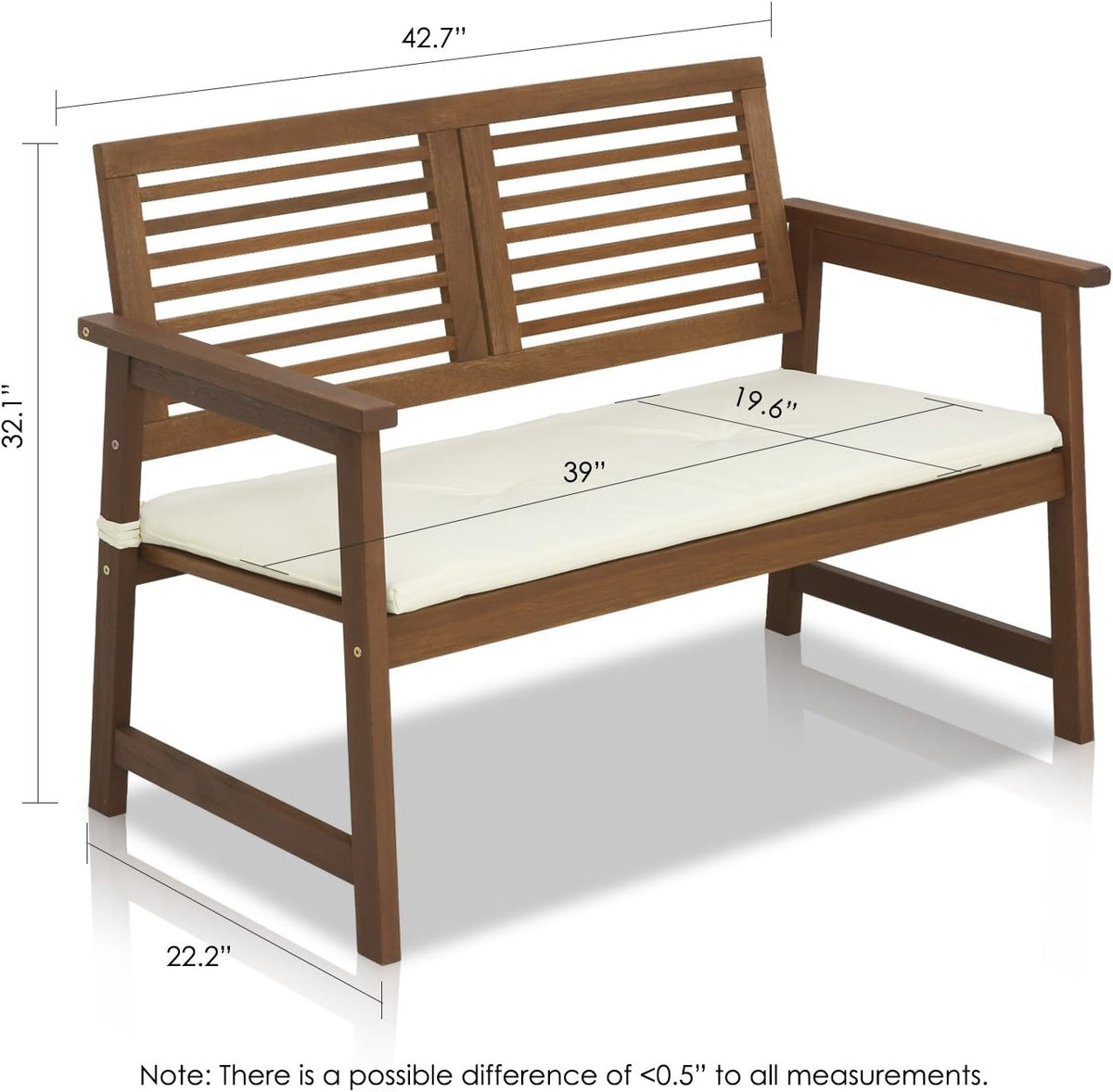 TIOMAN Outdoor Bench, Garden Bench with Back, for Patio, Garden, Porch, 22 x 42 x 32, Natural